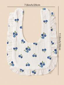 2 Pcs Soft Comfortable Blueberry Fruit Print Adorable Baby Bibs With Ruffle Edges