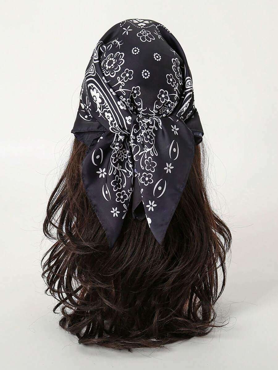 1pc Simple Printed 70cm Bandana Scarf, New Spring Versatile Scarf/Headband/Belt Accessory, Geometric Pattern Casual Square Scarf For Women, Spring/Summer/Autumn