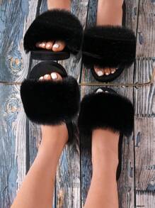 Pantofole di moda da donna comode in ogni stagione, con decorazioni in peluche, ciabatte con fascia singola, sandali da donna per primavera ed estate, tomaia e soletta in tessuto lavabile a mano, calzature da casa confortevoli