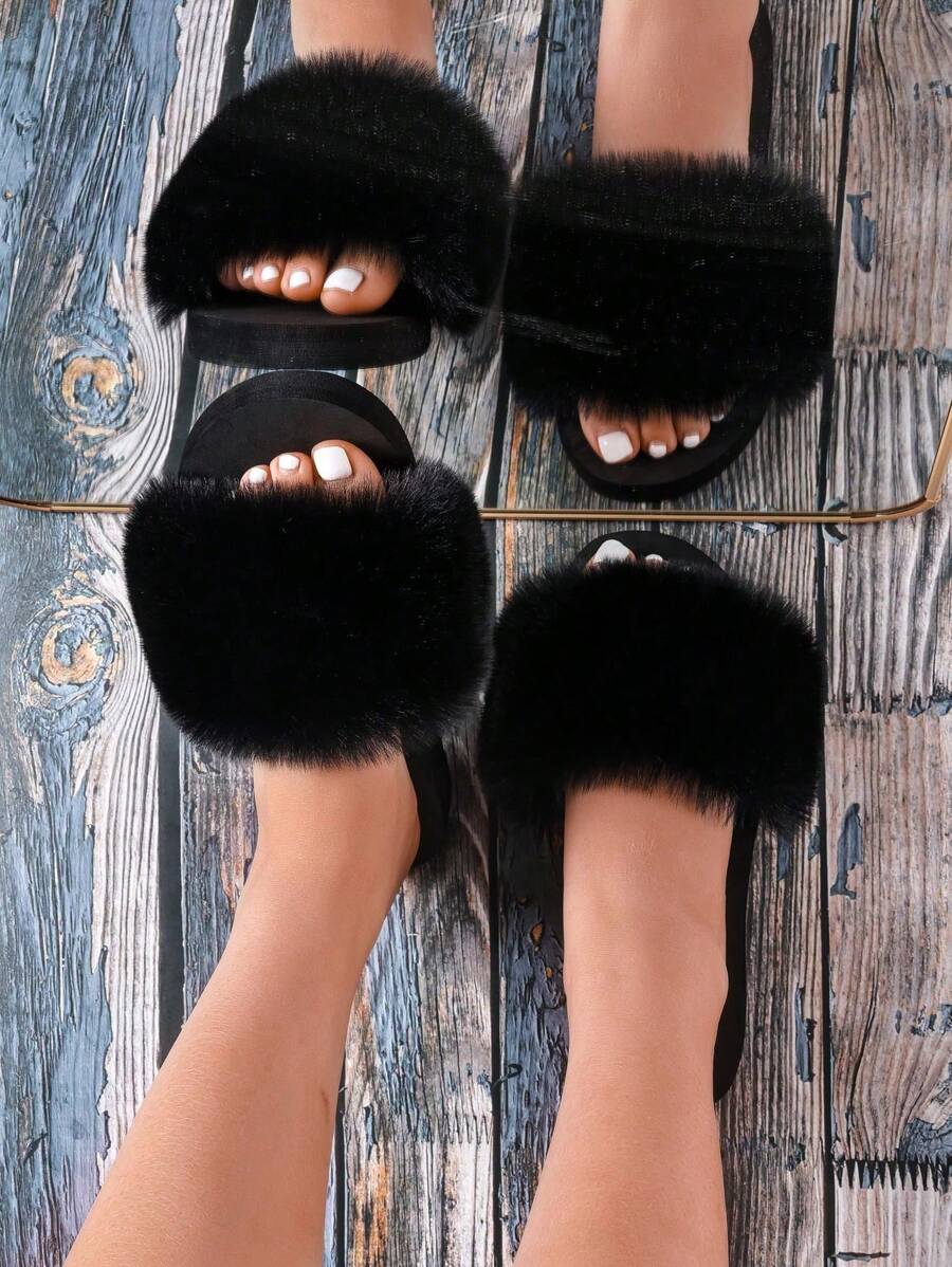 Pantofole di moda da donna comode in ogni stagione, con decorazioni in peluche, ciabatte con fascia singola, sandali da donna per primavera ed estate, tomaia e soletta in tessuto lavabile a mano, calzature da casa confortevoli