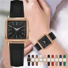 Square Ladies' Luminous Watch Simple & Delicate Women's Quartz Watch Women's Fashionable Simple Square Dial Wristwatch With Numerical Markers And Leather Strap Suitable For Daily Wear And Suitable For Birthday Gift, Anniversary Gift