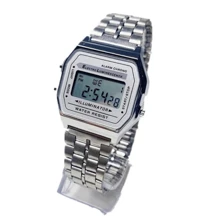 Retro Watch Digital Led Display Unisex Vintage Metal Men And Women Silver Light Gold Dark - Bạc - Xem 2