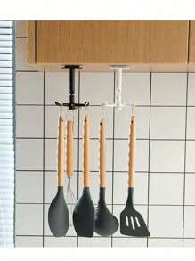 1pc Multifunctional Spoon & Spatula Holder, Rotating Hook Wall Mounted Kitchen Utensil Storage Rack, No Drilling Required