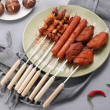 25pcs Wooden Handle Anti-Scalding Barbecue Skewers Can Be Reused 304 Stainless Steel Metal Barbecue Skewers Wide Skewers