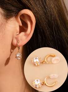 1pair Sweet, Fashionable, And Elegant Clip-on Earrings With Synthetic Cubic Zirconia Stones - Gold - View 1