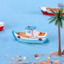 1pc Mini Boat Model, Resin Mediterranean Decor Desktop Fishing Boat Figurine, Ocean Beach Micro Landscape Decoration