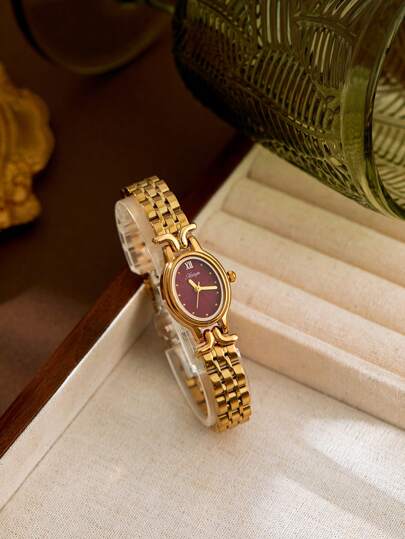 XIVIYA 1pc Women's Gold Color Ancora French Elegant Oval Dial Waterproof Wristwatch, High-Quality Material Gift For Mother's Day