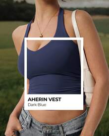VOYJOY Aherin Women Sexy Halter Tank Tops Slim Fit Cami Not Padded Open Back Sleeveless Y2K Going Out Crop Top - 深藍 - 查看 5