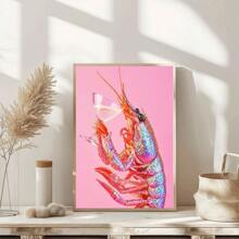 1 bộ/bộ Poster và tranh in hình Cocktail tôm càng xanh sáng tạo hiện đại, Tranh canvas nghệ thuật thẩm mỹ tôm càng xanh vui nhộn, Tranh treo tường, Căn hộ, Phòng ngủ, Phòng khách, Trang trí nhà hiện đại, Quà tặng hoàn hảo, Không bao gồm khung - Hồng - Xem 7