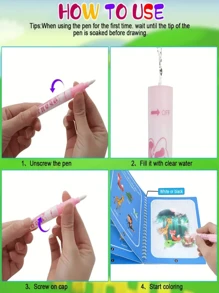 1pc Magic Water Drawing Book With Pen (Color Random), Reusable Doodle Fill-In Book, Early Educational Toy, Suitable As Holiday Gift,Back To School
