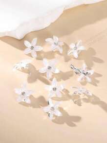 10pcs Women's Rhinestones Flower Decorative Hair Rings,Floral Side Small Clip Headdress