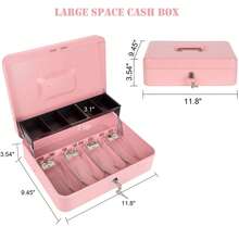 1 pezzo di cassetta di sicurezza con vassoio portamonete e serratura a chiave, design a gradini e a sbalzo, 4 fessure per banconote/ 5 fessure per monete, colore rosa