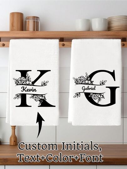 1 st anpassad kökshandduk, personlig kökshandduk, anpassad badrums- och diskhandduk med namninitial - vintagerosor och personligt namn, supermjuk, bröllops-/inflyttningspresent till henne, jul 2025.
