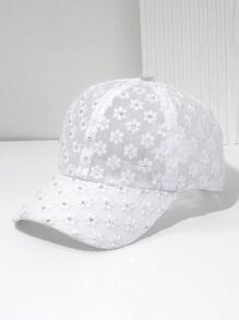 1pc Floral Lace Rhinestone Embellished Baseball Cap, Suitable For Daily Wear - White - View 8