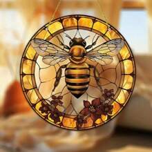 1 Piece, 2D Bee And Flower Sun Catcher, Colored Glass Pendant, Suitable For Indoor/Outdoor Use, Suitable For Garden, Porch, Bedroom, Office Decoration, Perfect Spring Gift