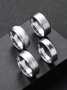 4pcs Men's Black Minimalist Ring Stainless Steel 8mm Wide Punk Jewelry Cobweb Pattern Matte Suitable For Everyday Wear Festive Gifts Christmas New Year Gifts Boyfriend Gifts Christmas New Year Valentine's Day Holiday Gift - Multicolor - View 12
