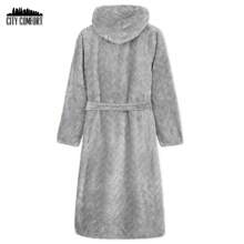 City Comfort Dressing Gown Soft Fleece Fluffy Bathrobe - Grey - View 7