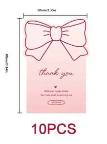 10 piezas Pegatinas rosas con lazo de moño Gracias para paquetes, etiquetas decorativas adhesivas para caja de regalo, productos de panadería, paquetes de negocios