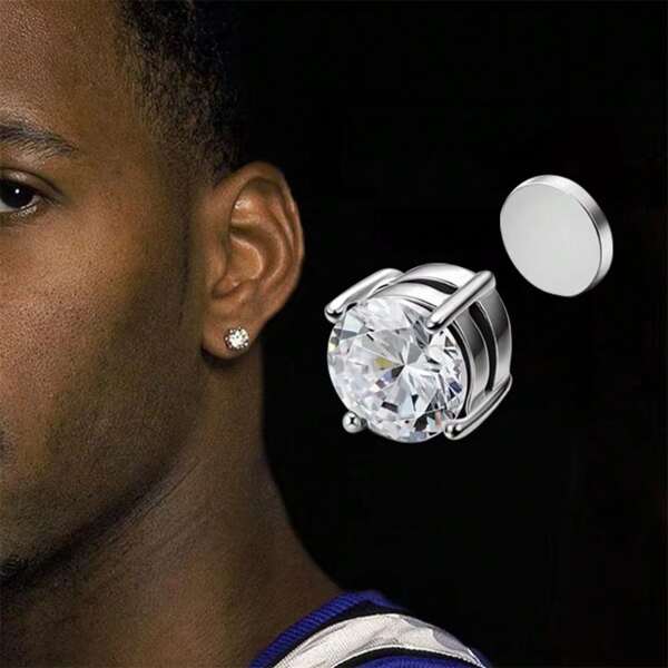 1 Stück Clip-On Ohrringe für Herren, Silberfarben, Edelstahl Clip-On Ohrringe für Frauen, kubische Zirkonia Ohrstecker