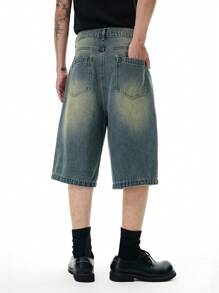 INFLATION Men's Washed Slant Pocket Casual Denim Shorts Jorts - Blue - View 5