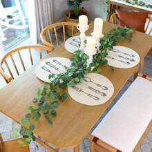 1/4pcs, Faux Eucalyptus Garland With White Flowers, 5.9FT/180cm Silvery Dollar Eucalyptus Leaves Gypsophila Garland, Artificial Greenery Vines For Wedding Party Mantle Table Runner Home Decor Offices Decor Summer Decor,Fake Plants