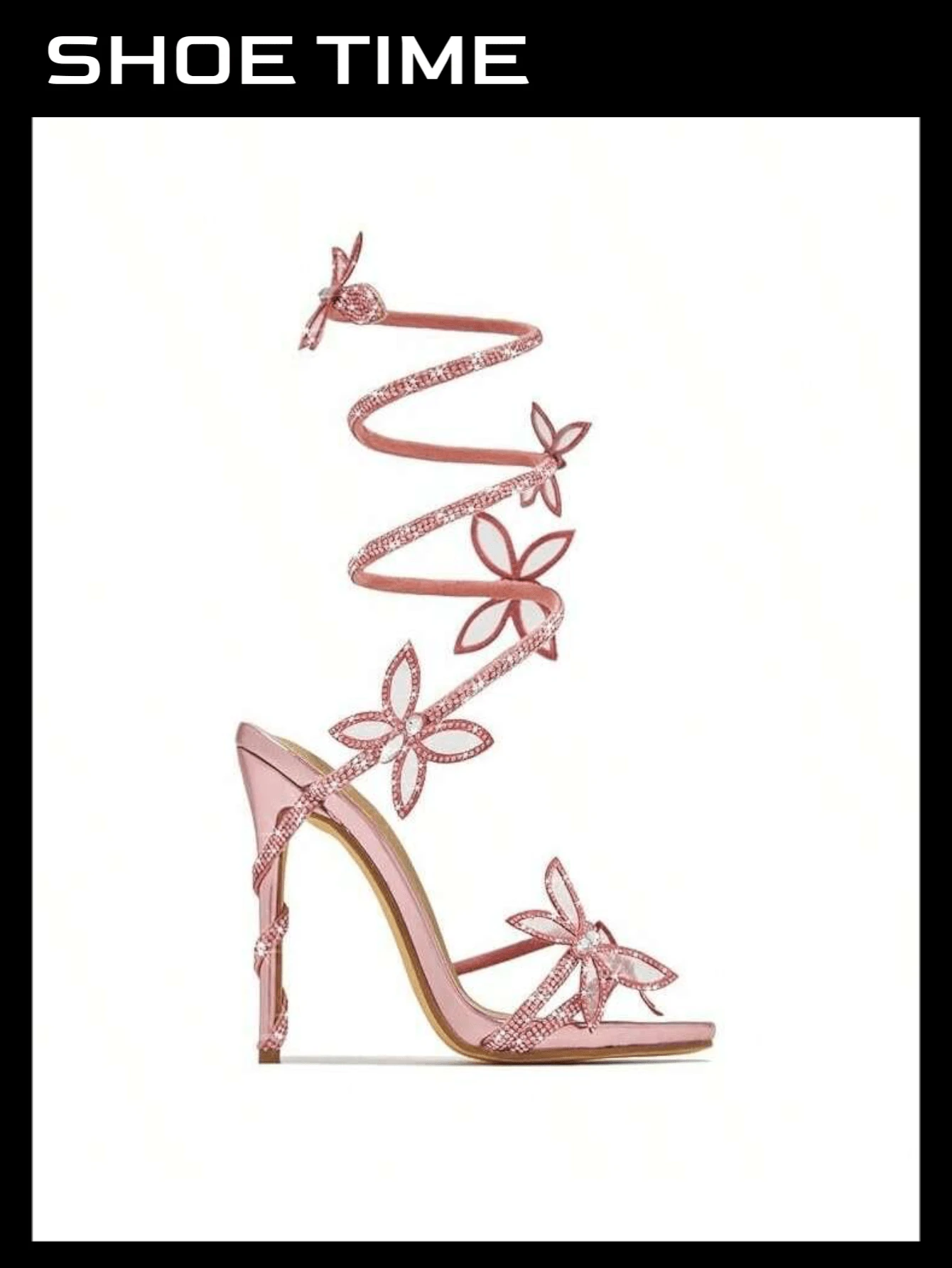 Fantasy Butterfly Detail Wrap Around Strap Stiletto Heels - Pink - View 1