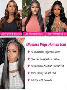 Wear And Go Glueless Wigs Human Hair Pre Plucked Pre Cut 5x5 Straight Lace Front Wigs Human Hair Wigs For Women No Glue Hd Lace Front Closure Ready To Wear Wigs 200% Density 32 Inch Natural Black - Natural Black - View 9