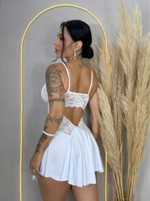 Sexy Lace Nightdress Backless Pajamas Comfortable Sensual Elegant Night - 白色 - 查看 2