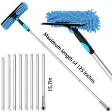 Herramienta limpiadora de ventanas de microfibra súper suave de 125 pulgadas extensible, de uso seco y húmedo, con mango de acero inoxidable y cabezal de plástico, limpiador de vidrio eficaz y sin daños, sin batería