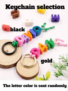 LICVIC 1pc Customized Multi-Color Acrylic Beaded English Letter Keychain, Customizable 1~10 Letters, Personalized Bag Charm, Custom Name Gift, Personalized Keyring(Gold/Black), Lanyard Colors: Black/Purple/Green/Blue/Pink, Customized Backpack Decoration, Personalized Backpacks Accessories, Ornaments, Pendants, Multi-Functional, Ornamental, Letter, Stylish, Modern, Colorful, Cute, Adorable, Casual, Custom, Personalized, Unique, Customized, Ideal Gifts For Him, Ideal Gifts For Her