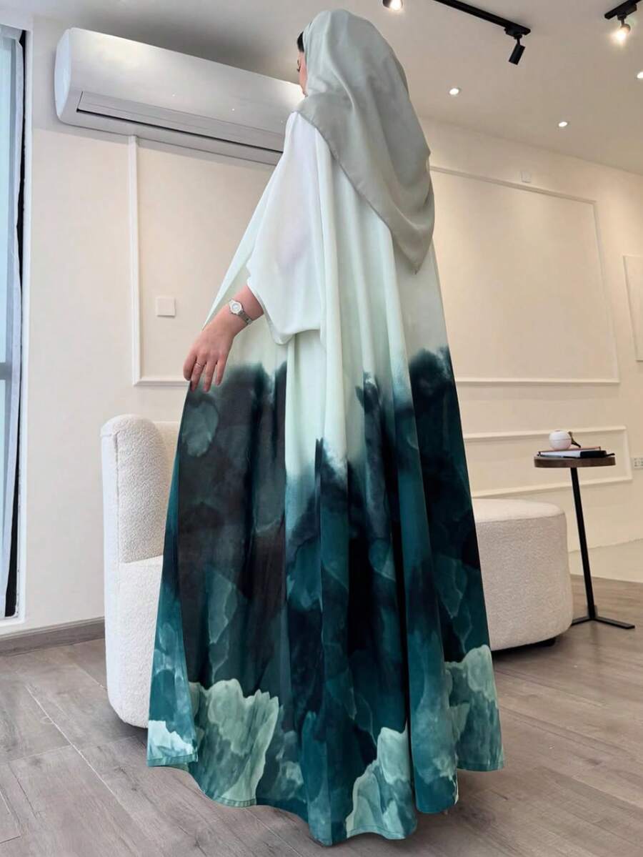 1 buc. Rochie Abaya pentru femei din Orientul Mijlociu, minimalistă la modă, cu valuri digitale și munte, imprimată retro, în culori solide, tip cardigan lung, potrivită pentru purtare zilnică și festivaluri, kaftan modest