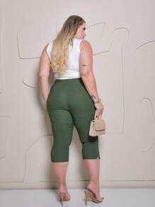 Women's Plus Size Capri Pants - Army Green - View 4