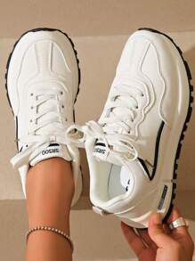 scarpe sportives casual e confortevoli da donna con punta tonda e lacci - Blu - Visualizzare 2