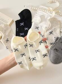 5 pares de calcetines tipo barco simples con lazo dulce para mujer, calcetines invisibles adecuados para primavera y verano