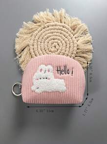 迷你收纳袋、零钱包、钥匙扣、耳机、口红收纳袋、拉链可爱柔软毛绒动物刺绣吊坠 - 粉色 - 查看 7