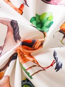 Adorable Summer Dress For Girls - Cartoon Animal Print With Ruffle Sleeves, Knit Fabric For Summer - Apricot - View 8