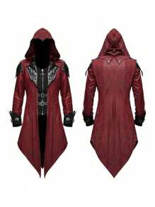 Jaqueta Retrô Remendada Medieval em Estoque para Homens, Roupas de Estilo Gótico Escuro, Vermelho Multicolorido, Novos Elementos Legais de Cara Durão, Tecido Tecido