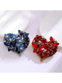 1pc Vintage Rhinestone Butterfly Brooch, Metal Heart Shaped Pin, Minimalist Asymmetrical Design, Fashion Apparel & Bag Accessory, Suitable For Valentine's Day, Party, Gift, Flower Decoration,Mom,Mother,Mother's Day,Gift - Red - View 1