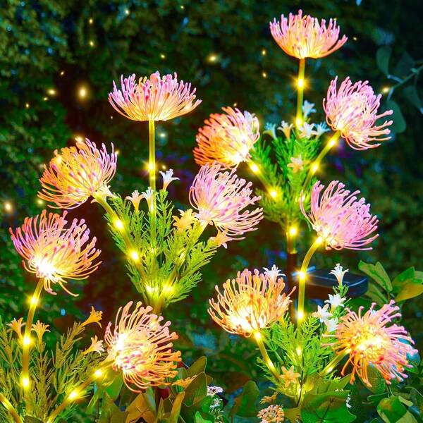 2 Packs Outdoor Solar Garden Lights, LED Solar Flowers Lights With Glowing Flowers & Stems, Suitable For Outdoor Courtyard Garden Lawn Driveway Landscape Decoration(Pink)