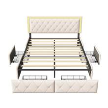 Rosahqnda Upholstered Bed, Double Bed Frame With 4 Drawers, PU Leather Headboard, Youth Bed, Upholstered Bed Frame Without Mattress, 2 Sizes, White And Dark Grey - 白色 - 查看 10