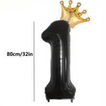 1 Set 32-Inch Black Crown & Number Foil Balloons, Suitable For Birthday, Anniversary Decoration