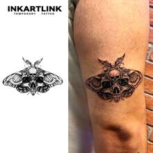 INKARTLINK 哥特式黑暗骷髅临时纹身 | 草本汁配方 15 天持久 | 半永久防水假纹身 | 男女通用个性化贴纸 | 暗黑美学人体艺术 | 万圣节音乐节必备 - 黑色 - 查看 2