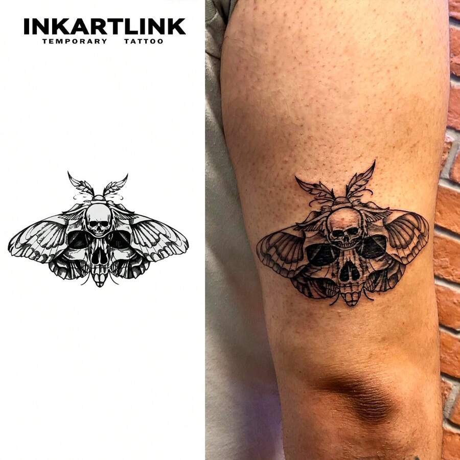 INKARTLINK 哥特式黑暗骷髅临时纹身 | 草本汁配方 15 天持久 | 半永久防水假纹身 | 男女通用个性化贴纸 | 暗黑美学人体艺术 | 万圣节音乐节必备