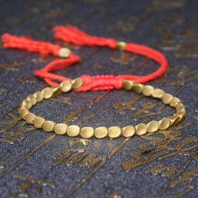 Pulsera de cuentas de cobre de Buda - Pulsera de la suerte, la riqueza y la prosperidad, la abundancia y el dinero. Buena suerte, meditación, enraizamiento, calmante, protección espiritual. Hecho a mano y ajustable.