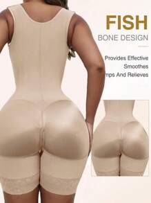 Women's Solid Color Zipper Corset Shapewear Romper, Tummy Control Shaper, Women's Shapewear For Daily Wear - Apricot - View 8