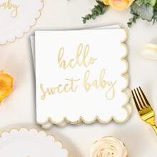 10/20pcs Welcome Newborn White Gold Theme Lace Foil Scribble Pattern Party Supplies, Includes 7"/9" Lace Rim Paper Plates, Party Napkins, Paper Cups, Suitable For Birthday Party, Family Gathering, Campfire Night, Outdoor Picnic, Baby Shower, Gender Reveal Party Summer Gifts Wedding Beach Back To School School Supplies Room Decor