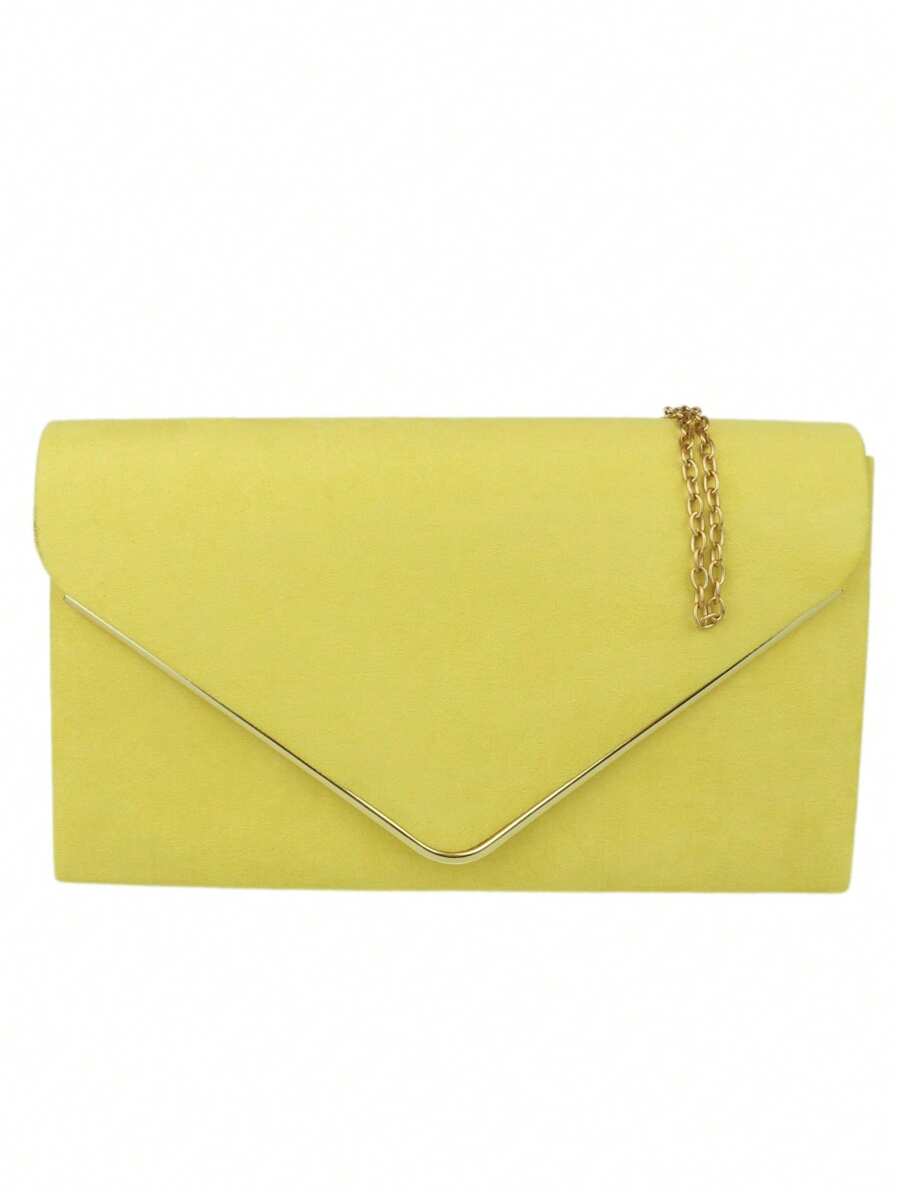 Girly Handbags Womens Faux Suede Envelope Clutch Bag Small - Yellow - View 1