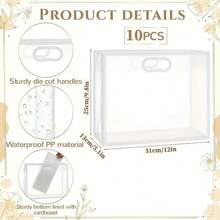 1/5/10 Peças de Sacolas de Presente Transparentes, Material Plástico, Incluindo Fitas, com Alças Vazadas, Adequado para Acompanhamento de Sacolas de Presente, Festas de Aniversário, Formatura, Casamentos, Páscoa, Embalagem de Presentes de Natal, Essencial de Embalagem Perfeita, Sacolas de Presente Requintadas