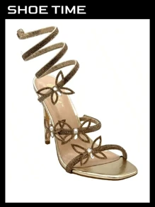 Bonnibel Women Butterfly Rhinestone Strappy High Heels Sandals Patricia-2 - 金色 - 查看 1