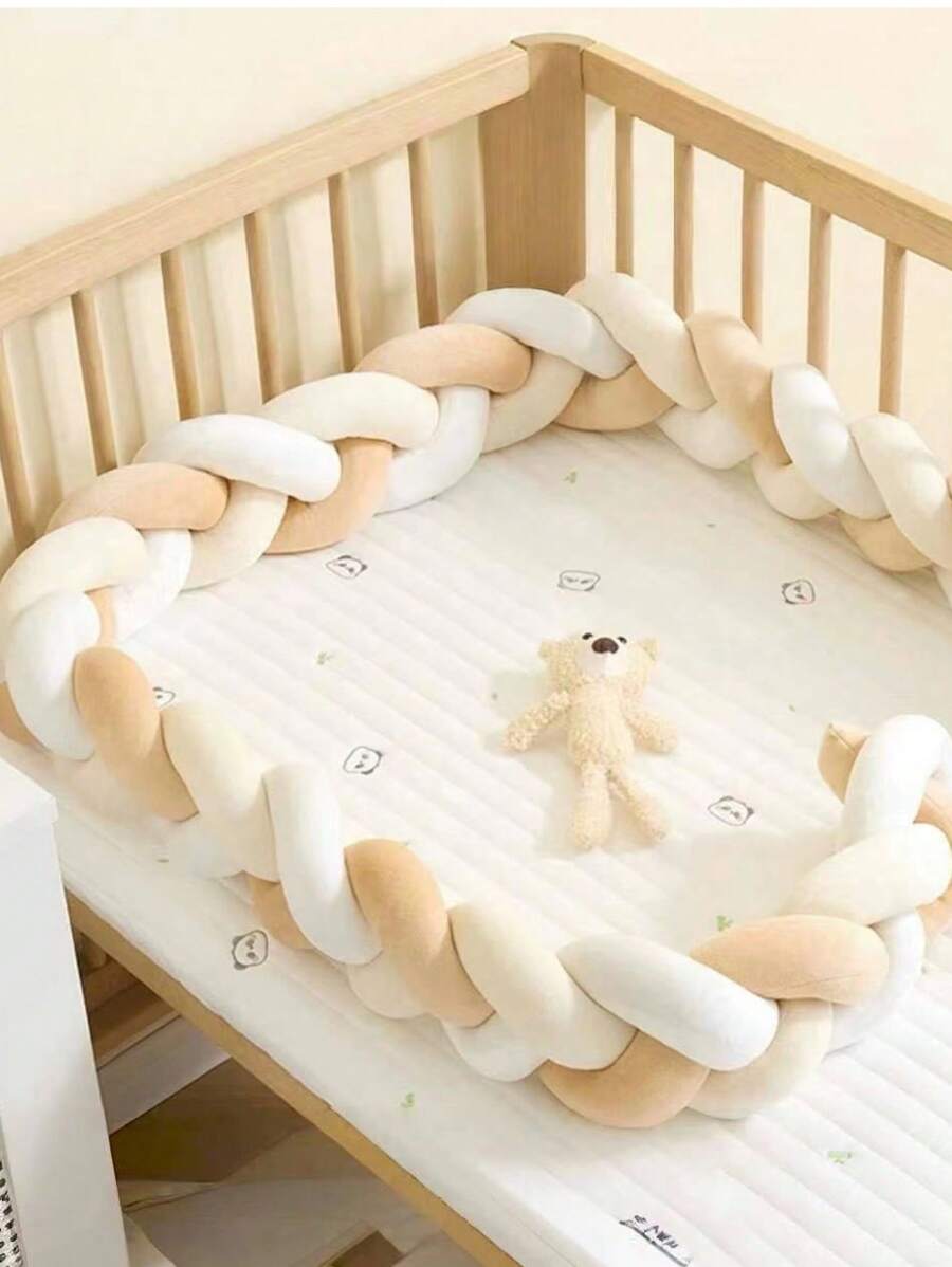 1pc 3-Ply Braided Baby Crib Bumper Pad, Soft Infant Room Decor